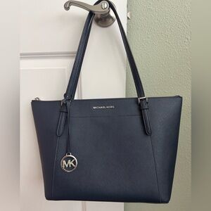 Michael Kors Navy Saffiano Leather Tote with MK Charm
